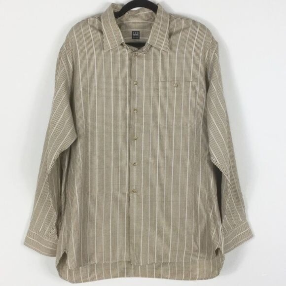 Ike Behar Brown Plaid Collared Button-Down Shirt Sz XL 100% Cotton Made in Peru - Picture 2 of 9